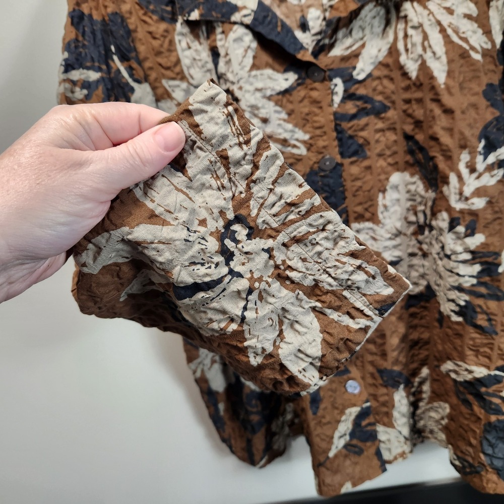 Habitat Button Up Brown Floral Womens XL Lagenlook Artsy Boxy - Picture 5 of 13